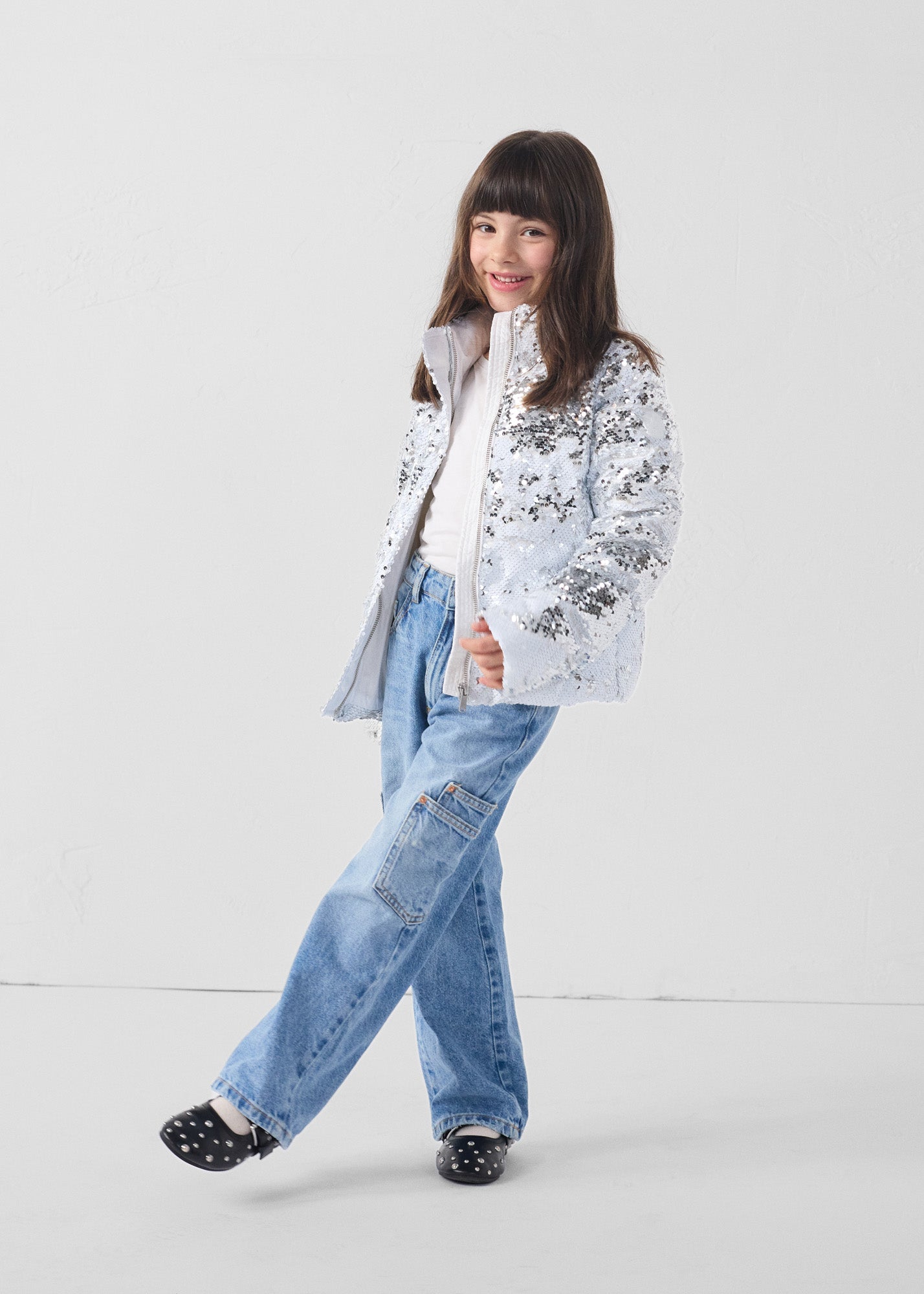 Veste enfant à sequins Blanc/argent Lina