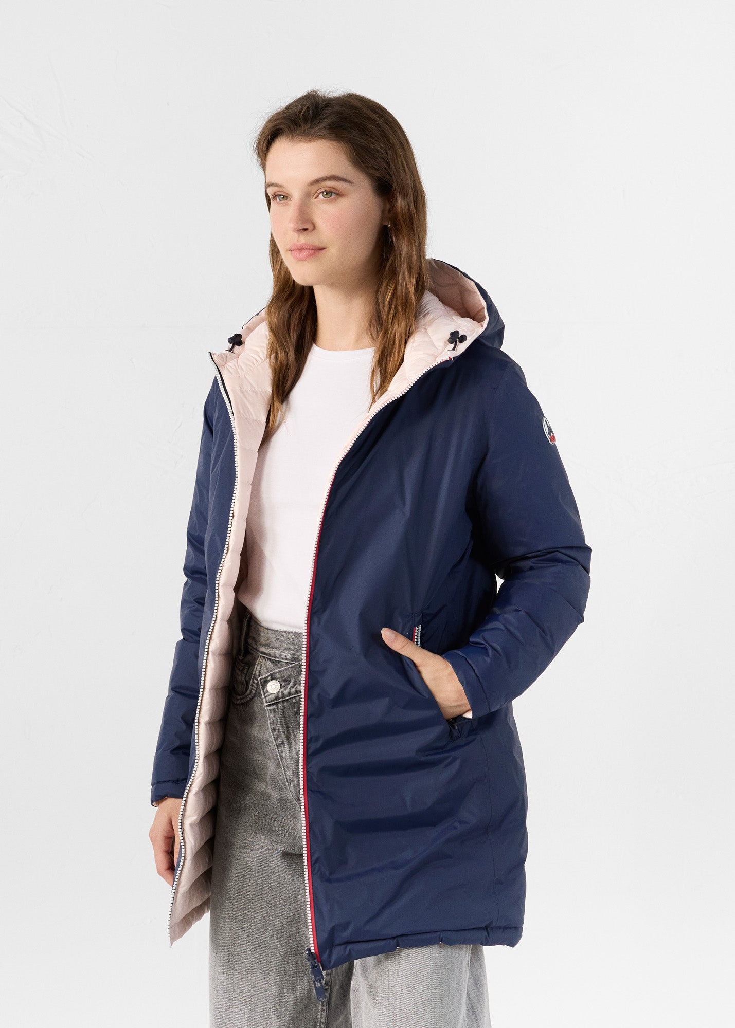 Doudoune longue réversible Marine/rose pétale Verone