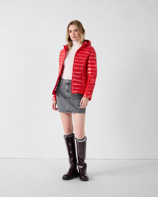 Doudoune légère à capuche Rouge carmin Cloe shiny
