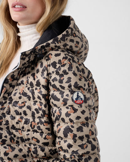 Doudoune longue réversible Noir/leopard beige Verone print