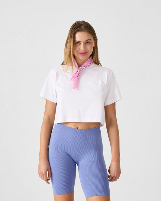 T-shirt col rond en coton Blanc Mazu