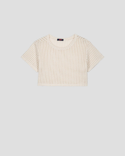 T-shirt col rond en maille de coton Naturel Giada