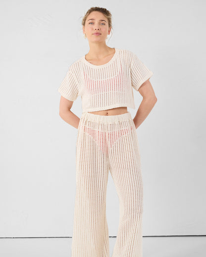 T-shirt col rond en maille de coton Naturel Giada