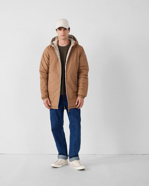 Doudoune longue réversible Sucre roux/beige Assen