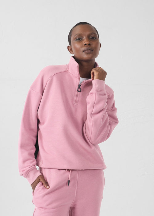 Sweatshirt demi-zippé Rose antique Line