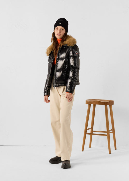 Doudoune Grand Froid fausse fourrure Noir Nevada shiny