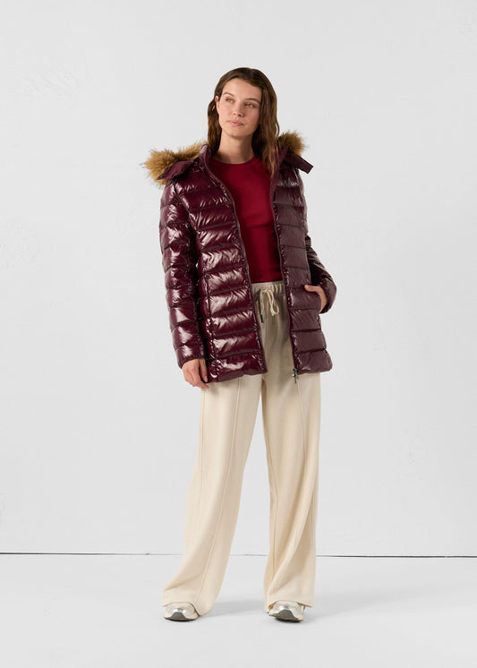 Doudoune mi-longue laquée Grand Froid Cerise noir Perle