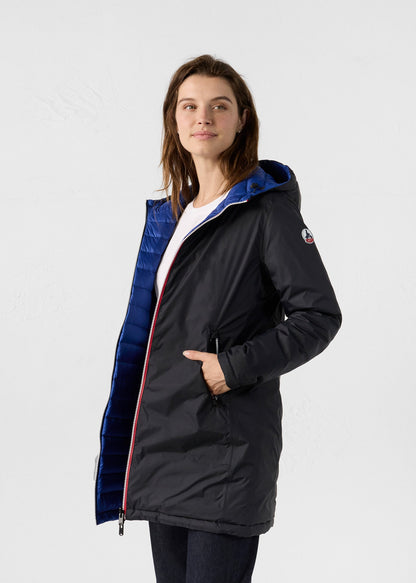 Doudoune longue réversible Noir/bleu cobalt Verone