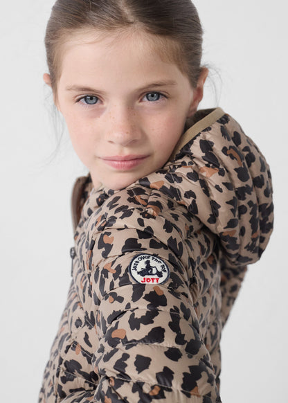 Doudoune légère à capuche enfant Leopard beige Carla print