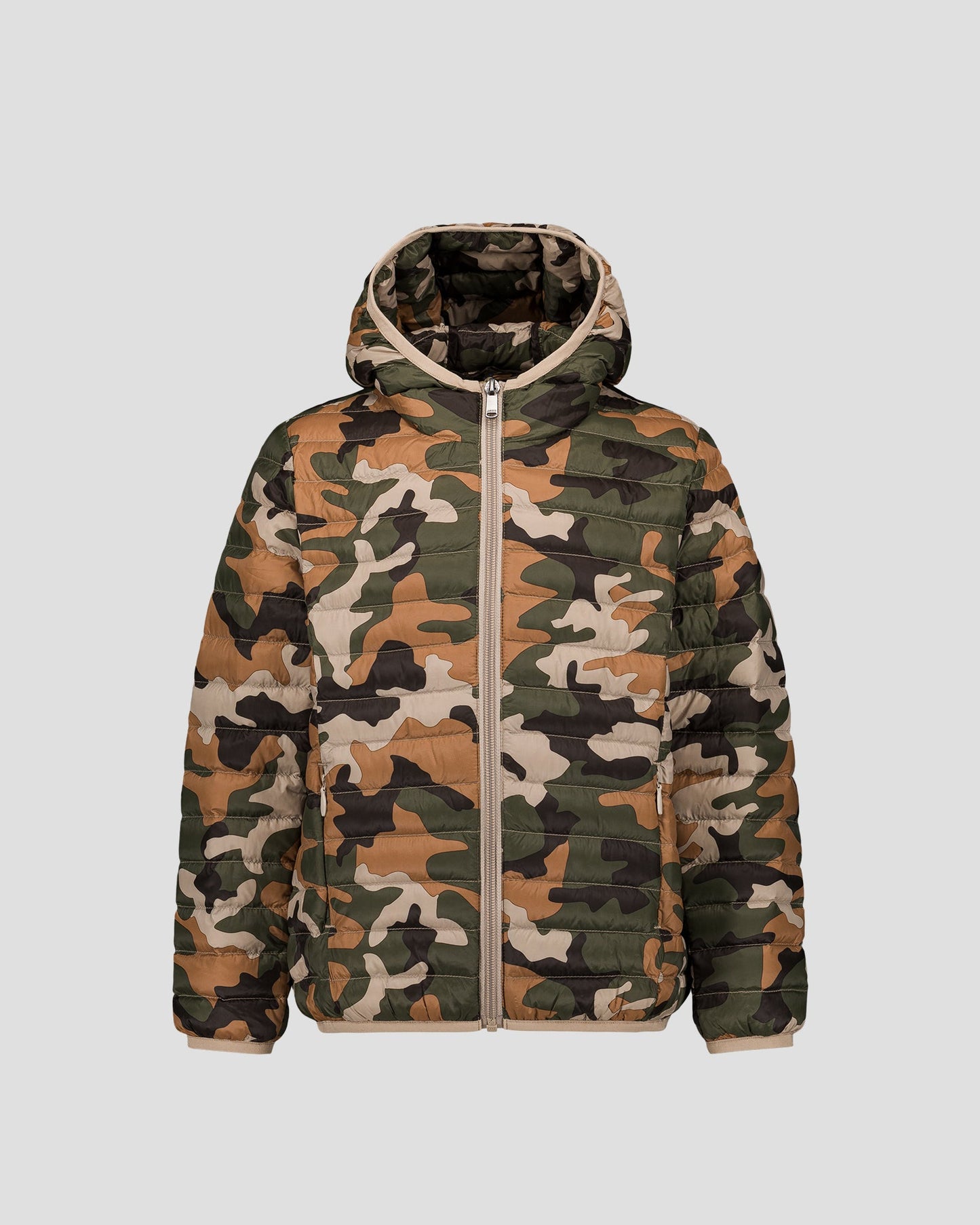 Doudoune légère à capuche enfant Camo sucre roux Hugo print