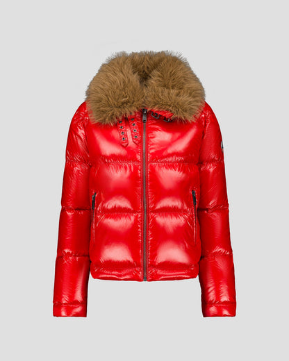 Doudoune Grand Froid fausse fourrure Rouge carmin Nevada shiny