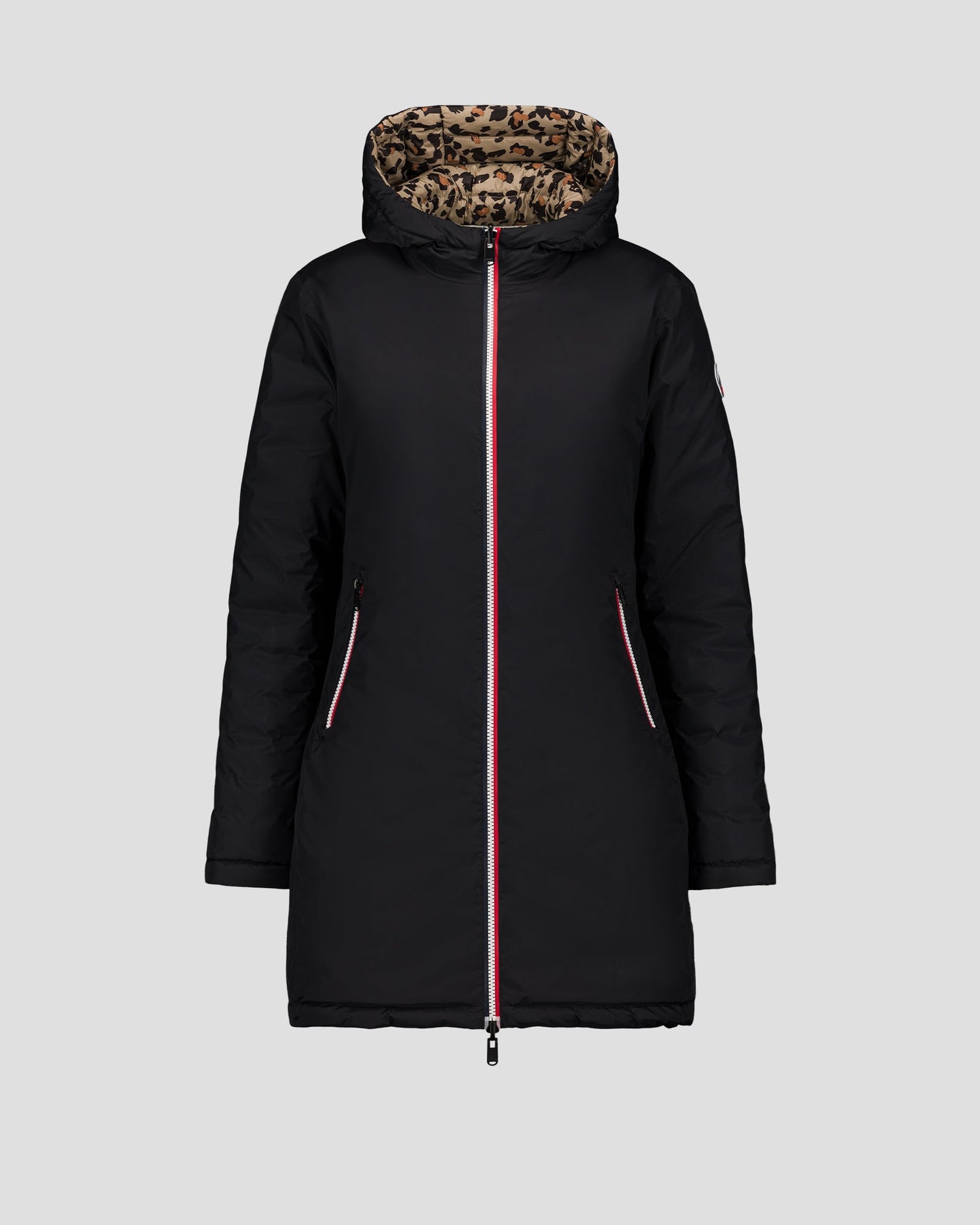 Doudoune longue réversible Noir/leopard beige Verone print
