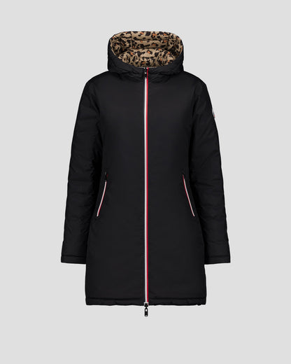 Doudoune longue réversible Noir/leopard beige Verone print