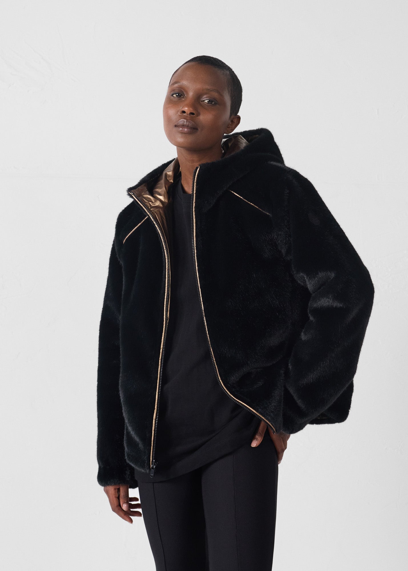 Doudoune fausse fourrure Noir Zora