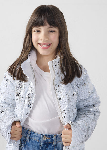Veste enfant à sequins Blanc/argent Lina