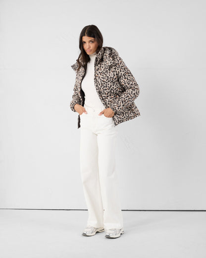 Doudoune Grand Froid esprit puffer Leopard beige Prague print
