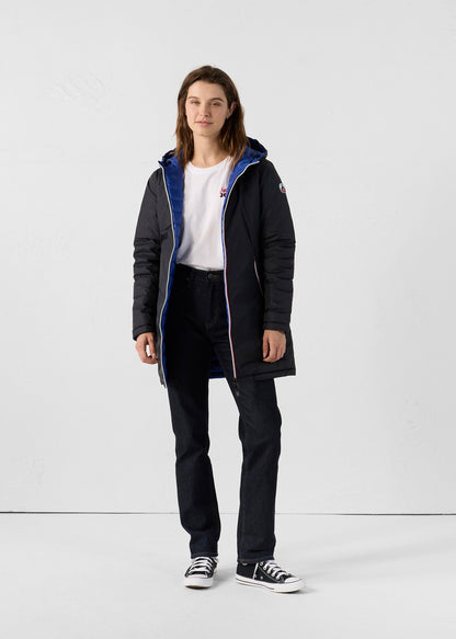 Doudoune longue réversible Noir/bleu cobalt Verone