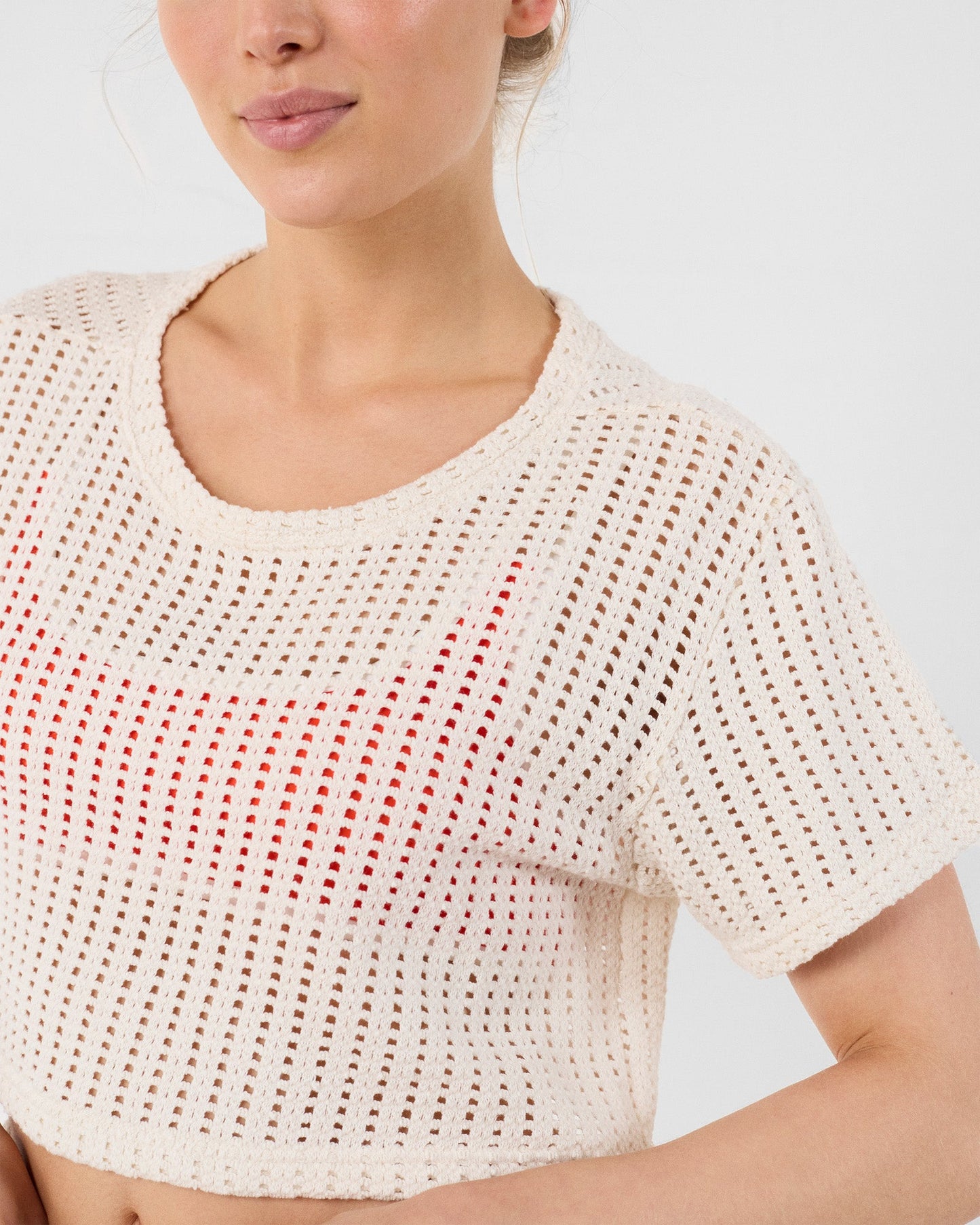 T-shirt col rond en maille de coton Naturel Giada