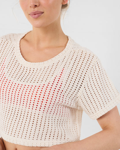 T-shirt col rond en maille de coton Naturel Giada