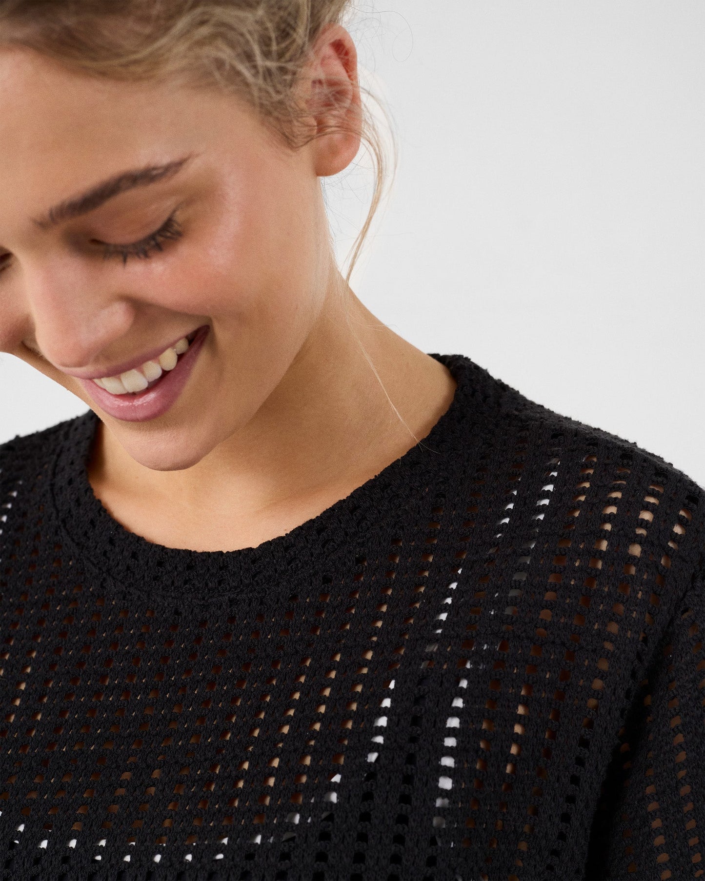 T-shirt col rond en maille de coton Noir Giada