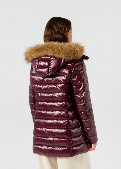 Doudoune mi-longue laquée Grand Froid Cerise noir Perle