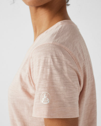 T-shirt col rond femme en coton Pêche clair Angela