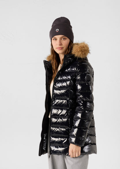 Doudoune mi-longue laquée Grand Froid Noir Perle