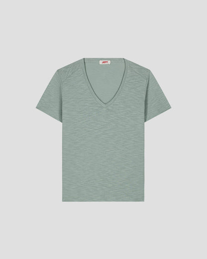 T-shirt col V femme en coton Vert minéral Sonia