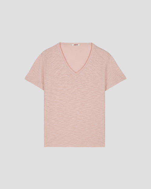 T-shirt col V femme en coton Pêche clair Sonia