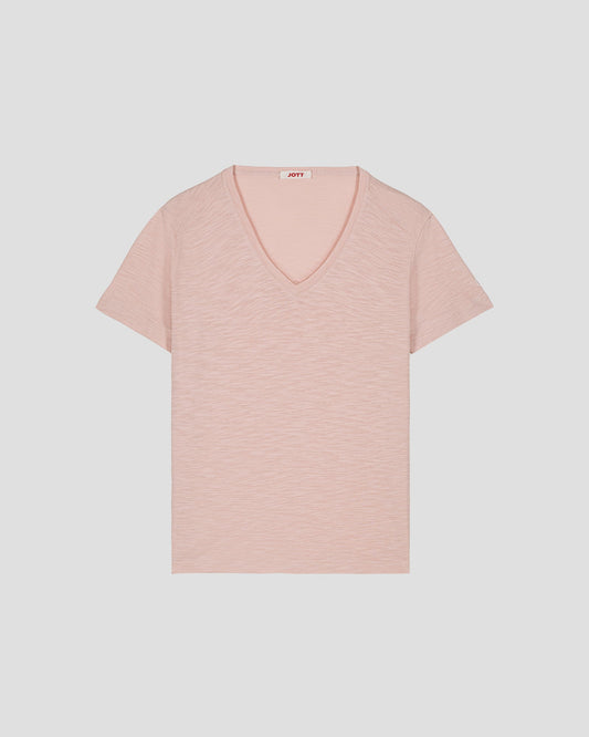 T-shirt col V femme en coton Pêche clair Sonia