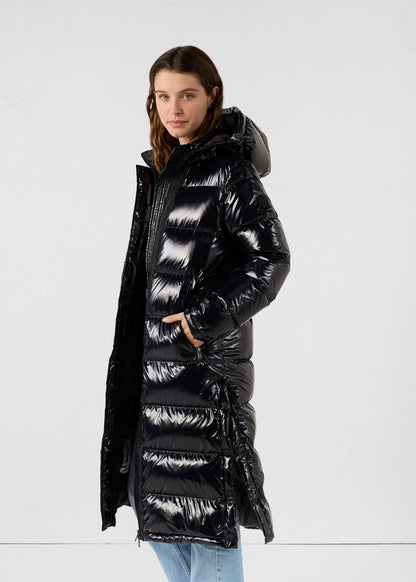 Doudoune longue laquée à capuche Grand Froid Noir Karachi
