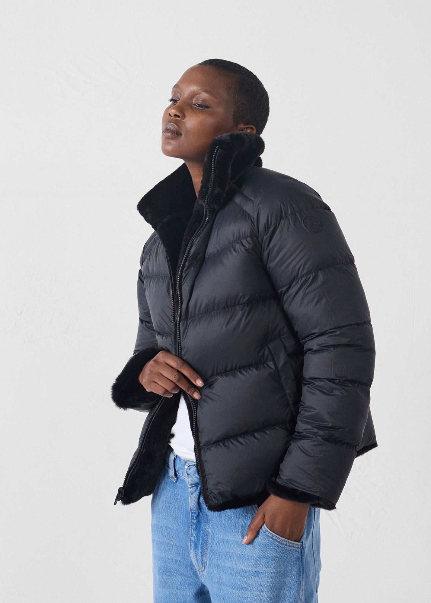 Doudoune fausse fourrure Noir Olga