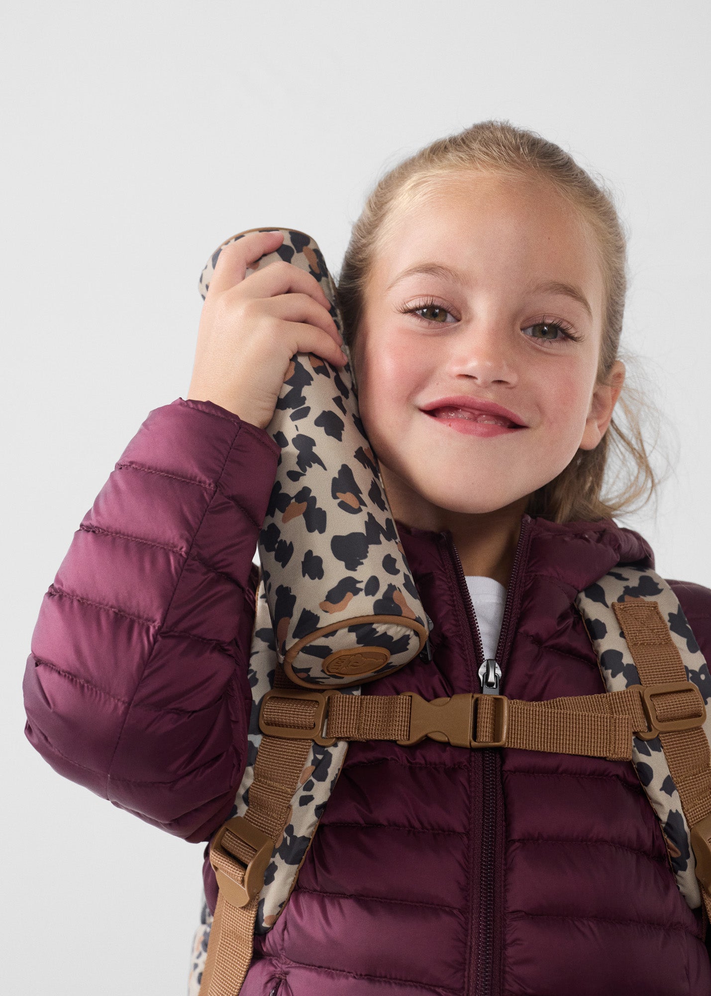 Sac à dos + trousse Leopard beige Pupil print