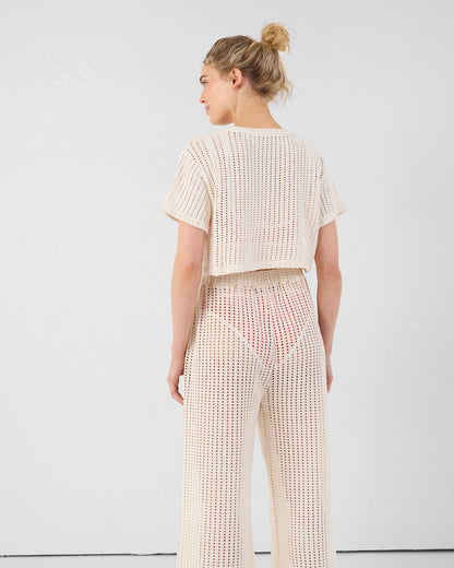 T-shirt col rond en maille de coton Naturel Giada