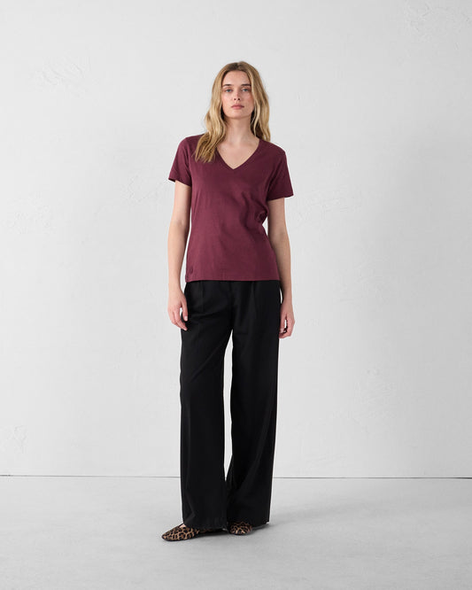 T-Shirt col V Cerise noire Sofy