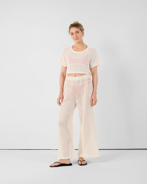 T-shirt col rond en maille de coton Naturel Giada