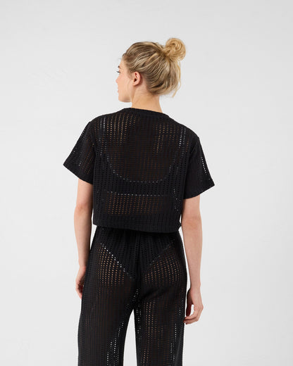 T-shirt col rond en maille de coton Noir Giada