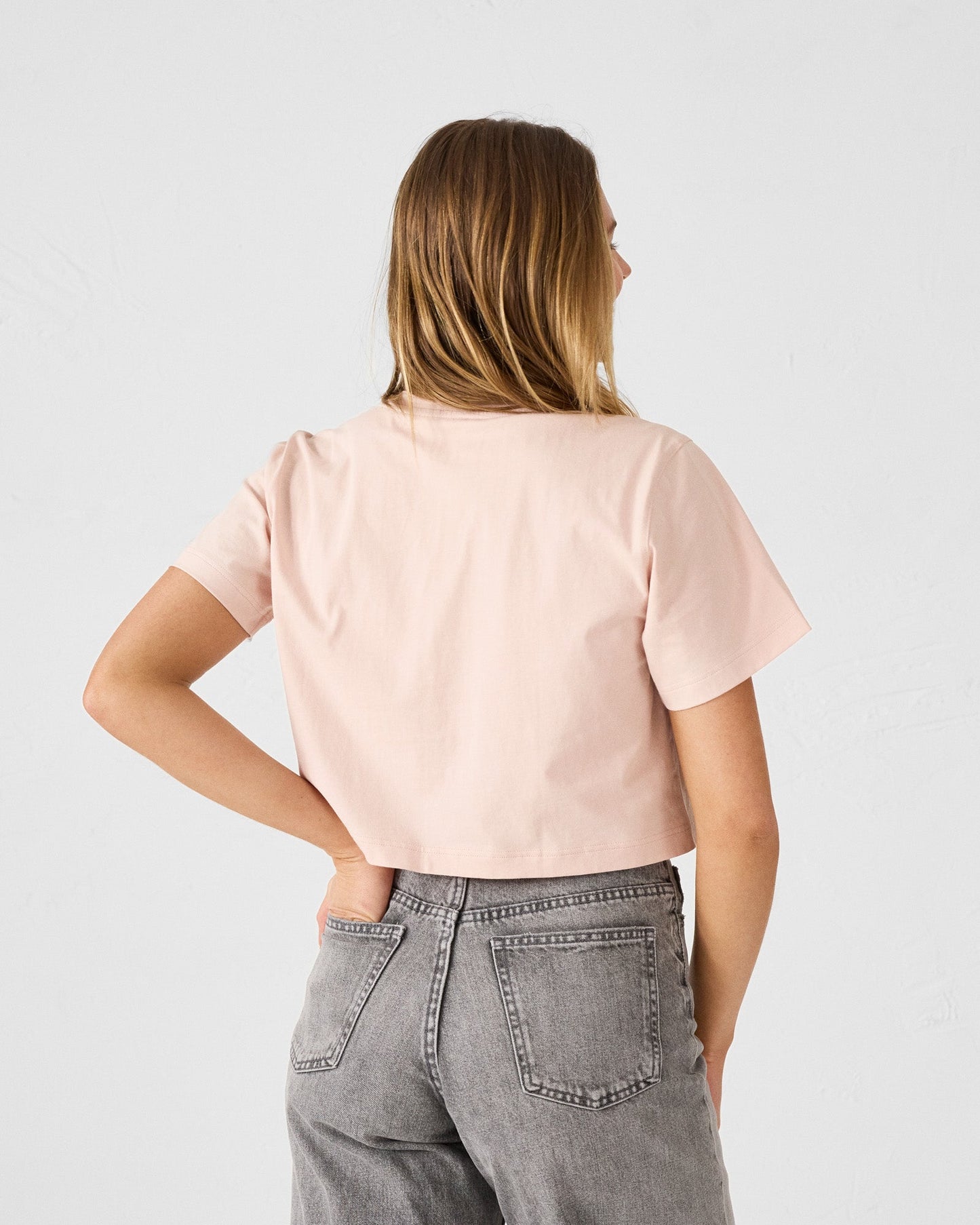 T-shirt col rond en coton Pêche clair Mazu