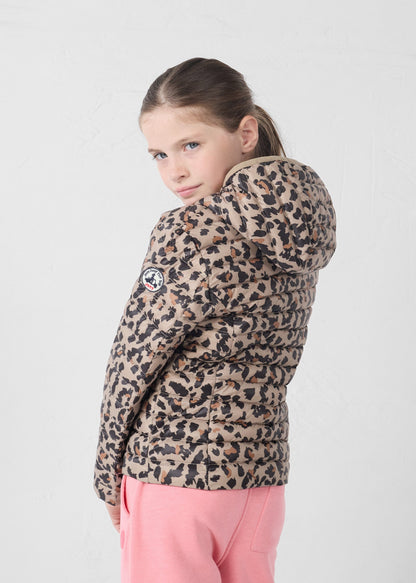 Doudoune légère à capuche enfant Leopard beige Carla print
