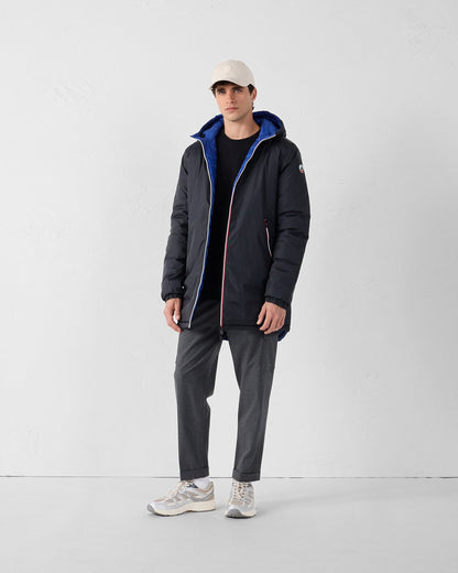 Doudoune longue réversible Noir/bleu cobalt Assen