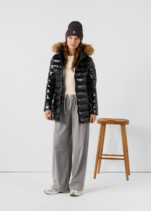Doudoune mi-longue laquée Grand Froid Noir Perle