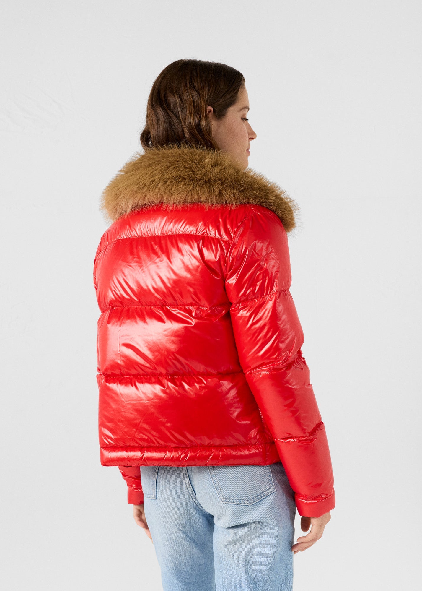 Doudoune Grand Froid fausse fourrure Rouge carmin Nevada shiny