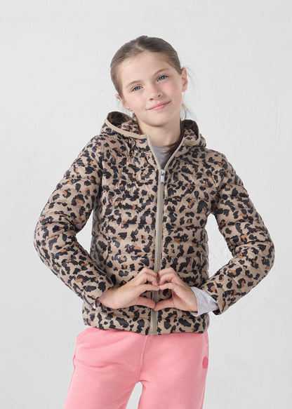 Doudoune légère à capuche enfant Leopard beige Carla print