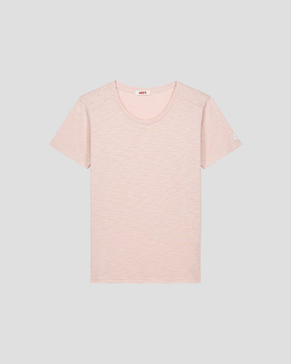 T-shirt col rond femme en coton Pêche clair Angela